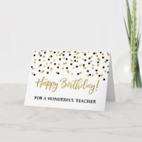 Gold Black Confetti Teacher Geburtstagskarte
