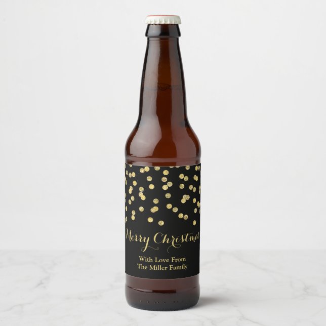 Gold Black Confetti Weihnachtsbierlabel Bierflaschenetikett (Vorderseite)