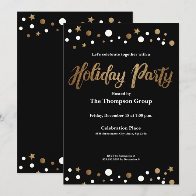 Gold Black Corporate Holiday Weihnachts-Party Einladung (Vorne/Hinten)