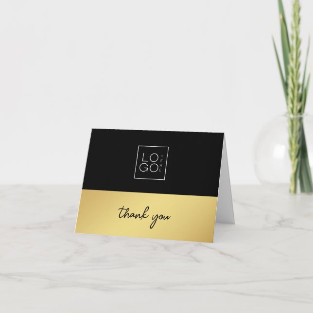 Gold & Black Custom Square Logo Company Dankeskarte (Vorderseite)