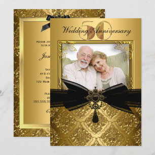 Gold Black Damask Foto 50 Jahre Einladung