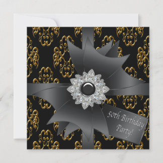 Gold Black Damask Geschenk Klasse 50. Geburtstag Einladung