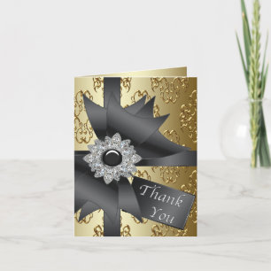 Gold Black Damask Thank You Card Dankeskarte
