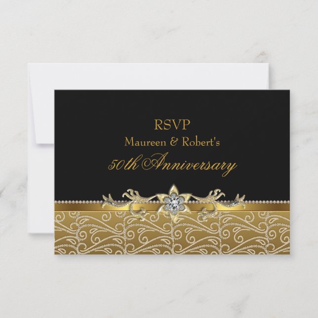 Gold & Black Diamond 50e anniversaire RSVP (Devant)