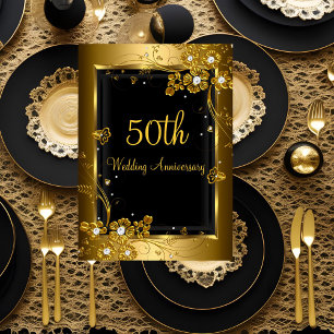 Gold Black Diamond Floral 50 Jahre Party Einladung