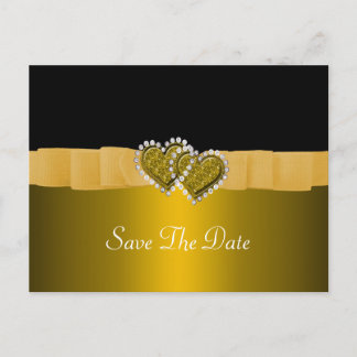Gold & Black Diamond Locking Hearts Ankündigungspostkarte