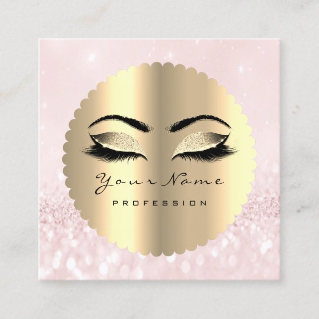 Gold Black Diamond Makeup Artist Lashes Pink Quadratische Visitenkarte (Vorderseite)