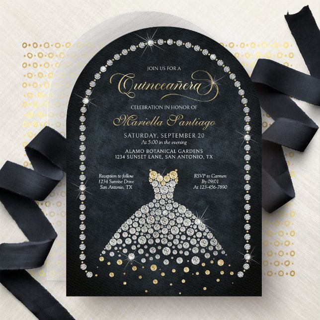 Gold Black Diamonds Elegant Quinceanera Invitation Einladung (Von Creator hochgeladen)