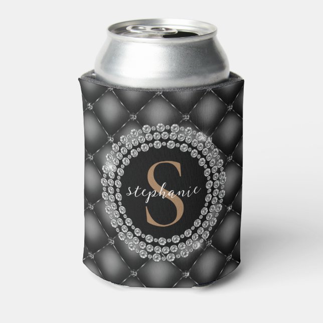 Gold Black Diamonds Monogram Tufted Elegant Luxury Dosenkühler (Kanne Rückseite)