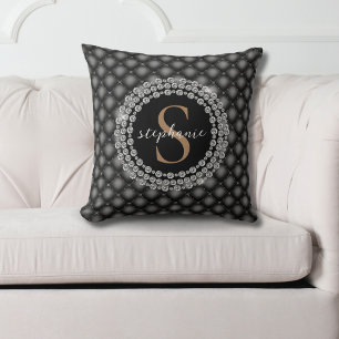 Gold Black Diamonds Monogram Tufted Elegant Luxury Kissen