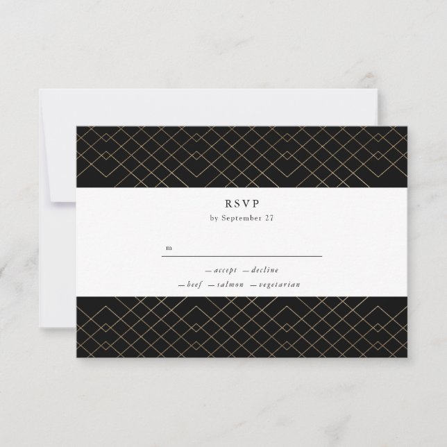 Gold Black Elegance Diamond Geo Deko Wedding RSVP Karte (Vorderseite)