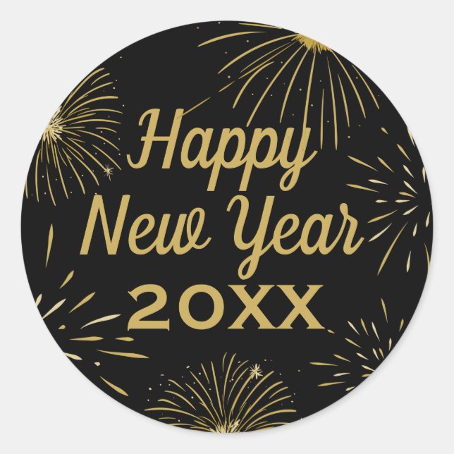 Gold Black Elegant 2024 Frohes New Year Party Runder Aufkleber (Vorderseite)