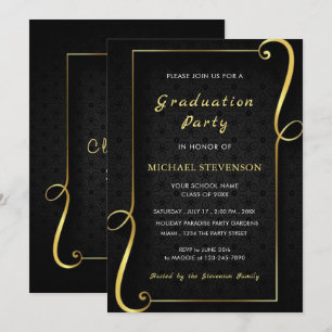 Gold Black Elegant encadré Invitation de graduatio