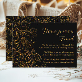 Gold Black Elegant Floral Wedding Honeymoon Fund Begleitkarte