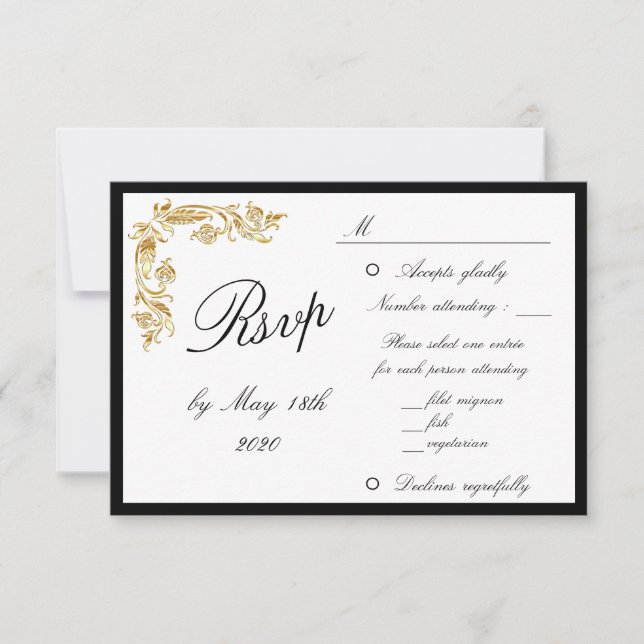 Gold Black Elegant Glamour Wedding RSVP (Vorderseite)