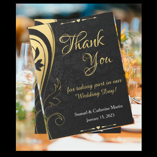 Gold Black Elegant Hochzeit Jahrestag Vielen Dank Postkarte