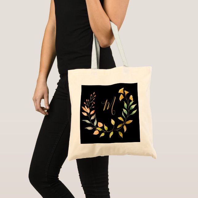 Gold Black Elegant Monogram Tragetasche (Vorderseite (Produkt))