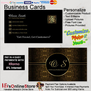 Gold Black Elegant QR Code Carte de visite 18