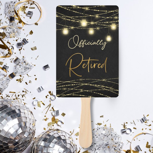 Gold Black Elegant Script Retirement Sign Fächer (Von Creator hochgeladen)