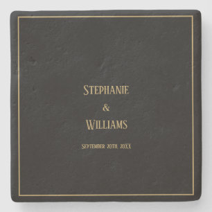 Gold Black Elegant Simple Name Wedding Geschenk Ge Steinuntersetzer