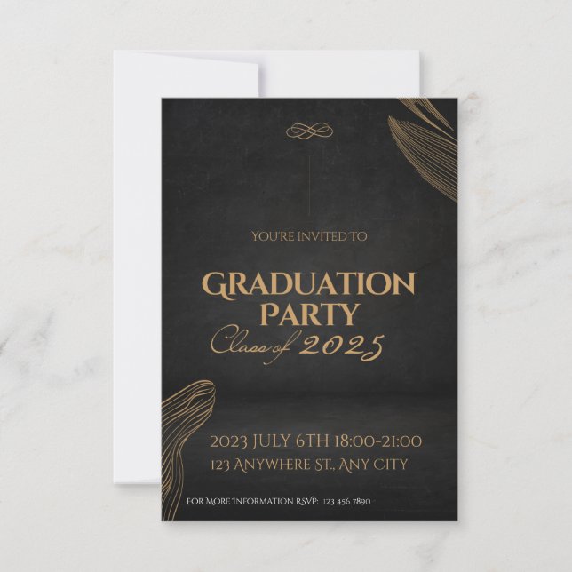 Gold Black Elegante Abschluss Einladung Party (Vorderseite)