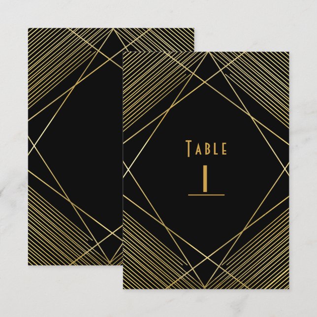 Gold & Black Elegante Moderne Glam Deko Tischnumme Einladung (Vorne/Hinten)