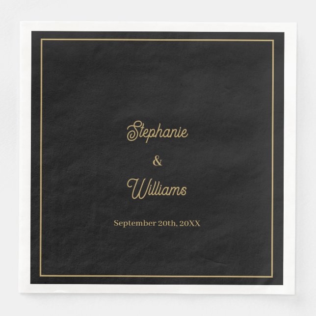 Gold Black Elegante Name Einfache Minimale Hochzei Serviette (Vorderseite)
