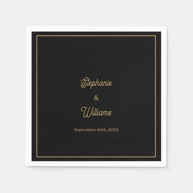Gold Black Elegante Name Einfache Minimale Hochzei Serviette (Vorderseite)