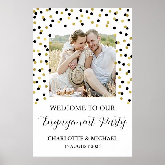 Gold Black Engagement Party Custom 20x30 Foto Poster (Vorne)