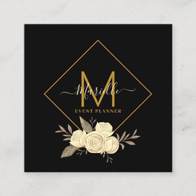 Gold Black Event Planer Business Card Quadratische Visitenkarte (Vorderseite)