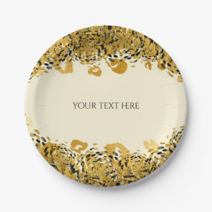 Gold & Black Exotic Jungle Cheetah Glam Creme Pappteller