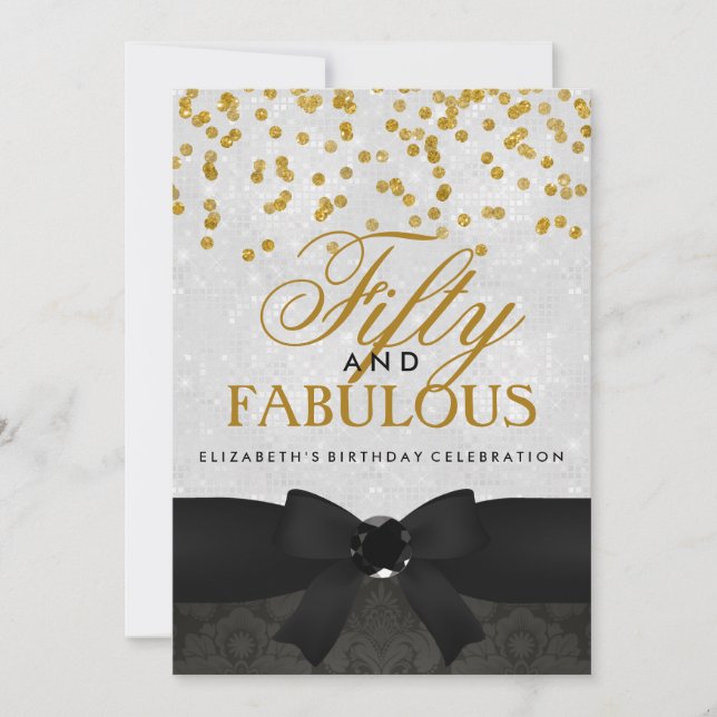 Gold & Black Fabulous 50e anniversaire Invitation  (Devant)