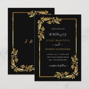 Gold Black Faire-part de mariage moderne de luxe