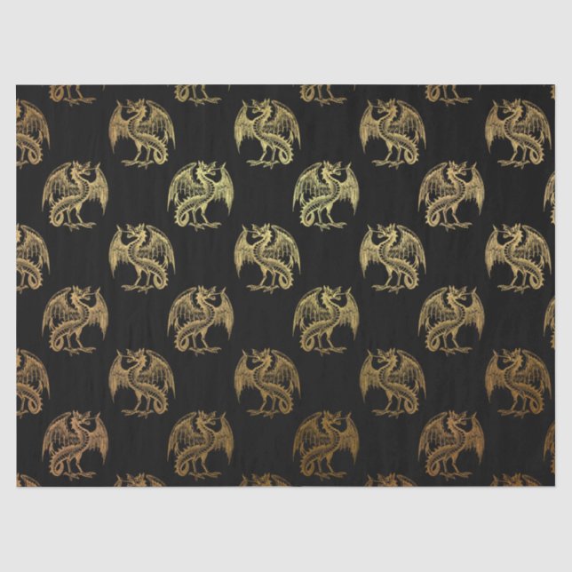 Gold Black Fantasy Dragon Party Seidenpapier (Vorderseite)