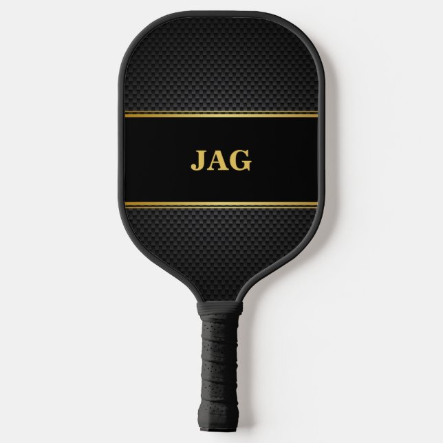 Gold Black Faux Carbon Monogram Pickleball Paddle (Rückseite)