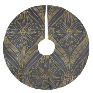 Gold Black Filigree Damask Polyester Weihnachtsbaumdecke