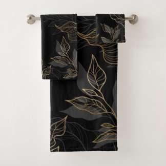 Gold Black Floral Badhandtuch Set