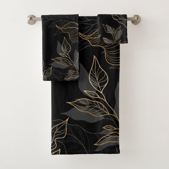 Gold Black Floral Badhandtuch Set (Insitu)