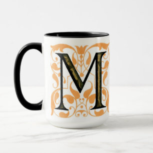 Gold & Black Floral 'M' - Mug