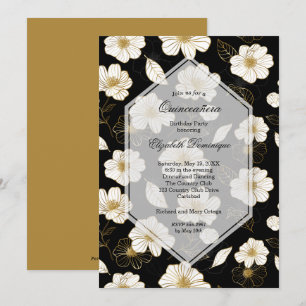 Gold Black Floral Quinceañera Invitations d'annive