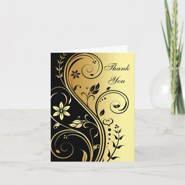 Gold & Black Floral Scroll Vielen Dank für Ihre Gr Dankeskarte (Vorderseite)