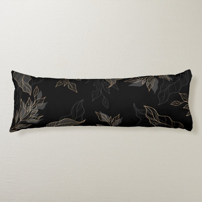 Gold Black Floral Seitenschläferkissen (Vorderseite)