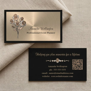 Gold & Black Florale QR-Code Visitenkarte