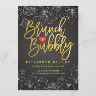 Gold & Black Florales Brunch & Bubbly Brautabschie Einladung