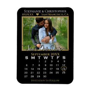 Gold & Black Foto Kalender Rette unsere Hochzeit Magnet