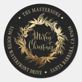 Gold Black Frohe Weihnachtsferien Rücksendeadresse Runder Aufkleber