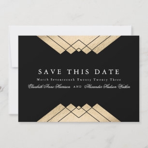 Gold Black Geometric Gatsby QR Code Save the Date Einladung