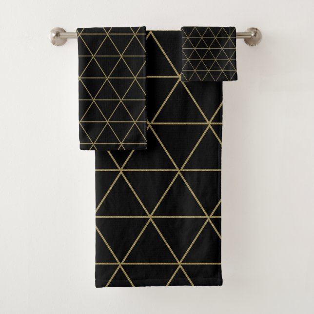 Gold Black Geometric Triangle Boho Glam Minimal Badhandtuch Set (Insitu)
