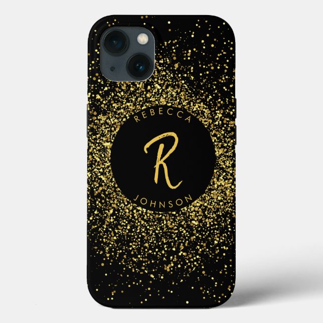 Gold & Black Girl Monogram Case-Mate iPhone Hülle (Rückseite)