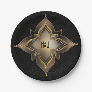 Gold Black Glam Exotic Chic Blume Party Custom Pappteller